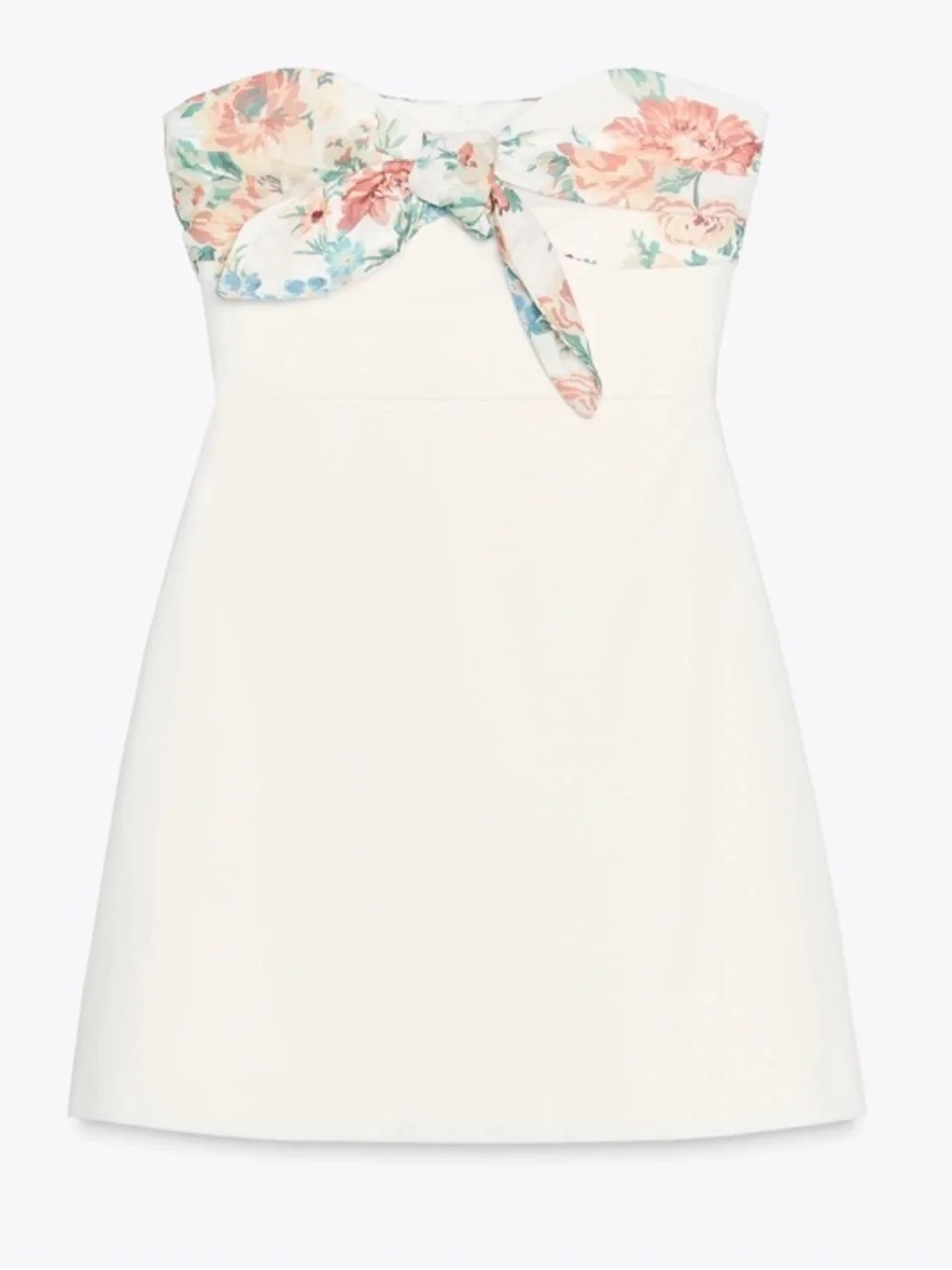ZARA Strapless White Mini Dress with Floral Tie Bust - Picture 6 of 16